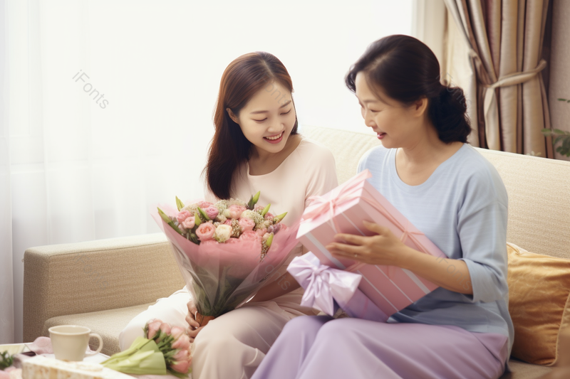 美丽女儿送花给母亲,高清,摄影图,摄影图片,图片大全,摄影图免费下载